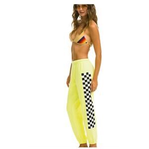 Aviator Nation Check Leg Jogger Sweatpants Neon Yellow
